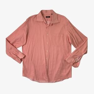 Hugo Boss Shirt Mens 17.5 Creamsicle Striped Button Up Shirttail Hem Cotton